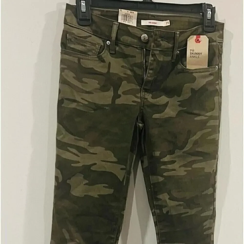 New LEVI'S Women's 711 Skinny Ankle, pants Jeans camo size 00, waist 24